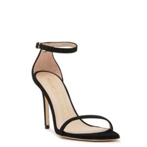 Stuart Weitzman Nudistcurve 100 Black Suede Leather Stiletto Heel Sandals 8.5